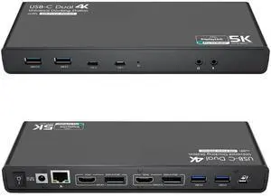 WWT Universal USB C Laptop Docking Station Dual Monitors 5K/4K@60Hz with 65W Host Charging for Thunderbolt 4/3, USB-C Windows, OS, Chrome, Ubuntu 20.04,22.04(2HDMI, 2DP, 6USB 3.0, 1Gbps Net)