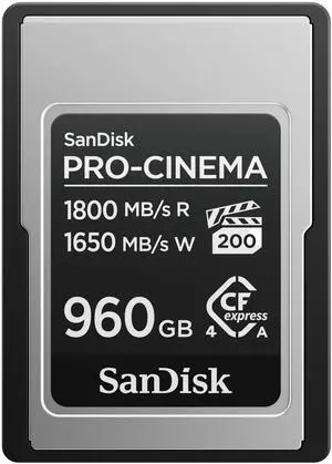 SanDisk 960GB PRO-Cinema CFexpress Type A Card - Up to 1800MB/s Read Speeds & Up to 1650MB/s Write Speed, Type A Memory Card, 4K/6K/8K Video Capture - SDCFEA-960G-GN4NN