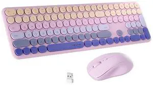 FCPLU x UBOTIE Wireless Keyboard and Mouse Combo with 110 Round Keycaps, Power Switch, and Scissor-Switch Typing Feel  Ideal for Office Use(Purple Gradient)