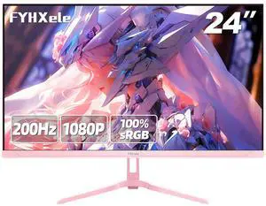 FYHXele 24 inch 200Hz Gaming Monitor, FHD 1080P Fast IPS PC Gaming Monitor, 1ms, freesync, 99% sRGB, USB/DisplayPort/HDMI/Eye Care/VESA Mountable-Pink