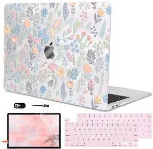LCMOCICO for MacBook Pro 13 inch Case 2022 2021 2020-2016 Release M2 M1 Chip A2338 A2251 A2289 A2159 A1989 A1706, Shiny Pattern Plastic Hard Shell Case Keyboard Cover Screen Film, Starry Sky Flowers