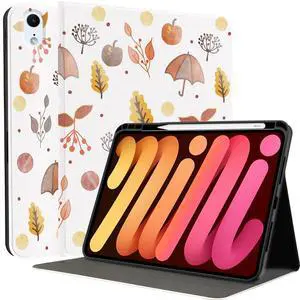 MAYCARI Fall Orange Apples Leaves iPad Case for iPad Mini 6 2021 8.3 Inch with Pencil Holder Handmade iPad Mini 6th Generation Case Autumn Fine Grained iPad Protecitve Hard Case with Auto Wake/Sleep