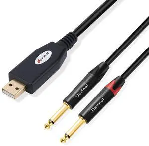 Devinal USB to Dual 1/4" Stereo Audio Cable, USB-A to Dual 1/4" inch Output Cord Connector, PC to Stereo Audio Cable Converter for Amplifier, Speaker, etc 10Ft