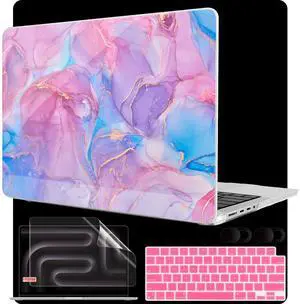 MEEgoodo Case for M4 MacBook Pro 16 inch Case 2024 2023 2021, Fit Model A3403/A3186/A2991/A2780/A2485 M3 M2 M1 Pro/Max Chip, Laptop Hard Shell Cases with Keyboard & Camera Cover, Pink Marble Texture