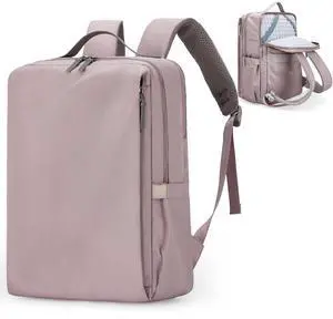 Outplea 15.6" Simple Laptop Backpack for Women, Pink Travel Backpack with Luggage Strap for Airplane