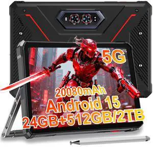 HOTWAV R9 Ultra 5G Rugged Tablet, 24GB + 512GB/TF 2TB Android 15 Tablet with Pen, 11 Inch 2K FHD+ Waterproof Tablets, 20080mAh, 64MP+20MP, Octa-Core, Dual SIM/Gemini AI /IP68&IP69K/Face ID/OTG/WLAN 5