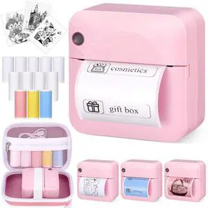 Relaxweex Portable Label Maker Machine with Tape Thermal Label Printer Wireless Mini Sticker Printer with 12 Rolls Tape for Notes Journal Memo Photo Study(Pink)