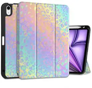 DONGKE for iPad Air 11 Inch Case M3 2025 / M2 2024 & iPad Air 5th 2022 / 4th Generation 2020 10.9 Inch, Ultra Thin Soft TPU Back Cover with Pencil Holder Support Auto Wake/Sleep, Colorful Leopard
