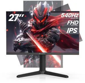CRUA 27 540Hz Gaming Monitor, IPS FHD(1920x1080P), AMD FreeSync, 120% sRGB, Height/Pivot/Rotating/Tilt Adjustable Vertical Monitor, HDMI 2.1 + DP 1.4, Wall Mount Install-Black