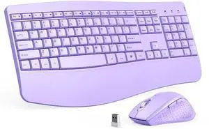 Ergonomic Keyboard and Mouse Combo - Full Size Keyboard Cordless with Palm Wrist Rest Ergonomic Mouse Wireless for Windows Computers Laptops - Light Purple (Upgrade)