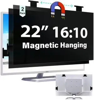 [2 Pack] Magnetic Hanging 22 Inch Computer Privacy Screen for 16:10 Aspect Ratio Widescreen Monitor, Eye Protection Anti Glare Blue Light Computer Monitor Privacy Filter, Removable 22in Protector Film