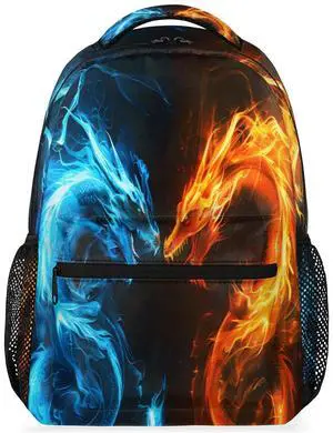 Abstract Dragon Backpacks for Boys Girls Kids Fire Water Dragon Lightweight 16 Inch School Backpack Laptop College Bookbag Travel Casual Daypack Hiking Camping Computer Rucksack Medium