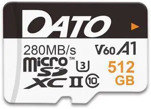 DATO 512GB Lightning microSD Card, UHS-II, A1, C10, U3, V60, Full HD, 4K, Up to 280/180 MB/s microSDXC Memory Card, for Phones, Cameras, Portable Gaming Devices