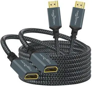 Twozoh HDMI Extension Cable 15FT 2 Pack, 4K HDMI Extender Male to Female Cord, Nylon Braided HDMI 2.0 Cable Adapter Support 4K@60Hz 3D HDR