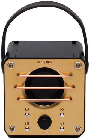 Barebones Block Tower Speaker  Vintage Brass & Copper Wireless Bluetooth Speaker with 20+ Hour Battery Life, Leather Strap for Portability  Ideal for Outdoor Adventures and Home Use