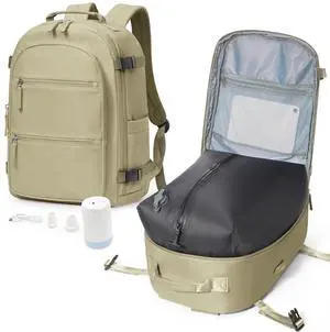 VGCUB Small Vacuum Backpack Travel with Electric Pump Vacpack System Storage Compression Waterproof College Bags Casual Daypack Carry on Backpacks for Women Men with USB Charging Port Khaki