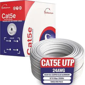 Cables Direct Online 500ft Cat5e Solid 24AWG Cable UTP Cat5 Bulk Pull Box Network Copper Clad Aluminum Wire (UTP, Indoor, White)
