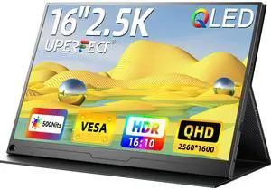 UPERFECT 2.5K QLED Portable Monitor, 16" 2560x1600 QHD Portable Gaming Monitor HDR FreeSync Laptop Monitor w/VESA & Smart Case Matte Eye Care External Second Screen for PC Laptop Phone Game Console