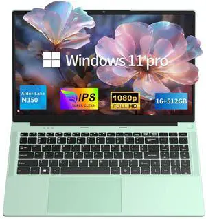 SAGAWHALE 2025 Laptop Computer 15.6" FHD IPS Display, 16GB RAM 512GB SSD, 4-Core N150 Processor up to 3.6GHz, with Win 11 Pro, Thin & Light 3.52lbs, Backlit Keyboard,Green