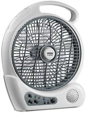 LUDGER 10" Rechargeable Fan with LED and FM Radio (EL-8210F), Portable, Long Battery life, 2 Speeds, USB Charge, AM/FM Radio, Rotatable Grill, Carrying Handle, Hunting, Camping