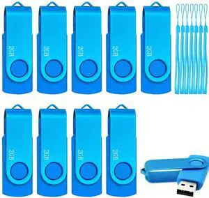 2GB USB 2.0 Flash Drive 10 Pack Nicepicten Pendrive Swivel Thumb Drives Jump Drives Zip Drive USB Memory Stick Thumbdrive Flashdrive Ideal for Home Office Shared Data Storage, Blue 2GB
