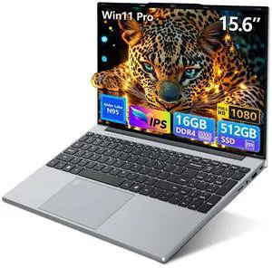 Omnica 15.6 inch Gaming Laptop 2025, Laptop Computer with N95 Quad-Core up to 3.4GHz, 16GB DDR4 512GB SSD, Backlit Keyboard, Fingerprint Unlock, FHD 1920 * 1080, WiFi5, BT4.2, Win 11 Pro(Silver)