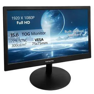 15.6 Inch Small PC Monitor FHD 1920x1080P, Built-in Speaker, 300cd/m², HDR, 72% NTSC Portable LED Monitor, HDMI, VGA, VESA Supports, Mini Desktop Display Secondary Monitors for Laptop PS4 PC