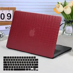 Funut for MacBook Air 13.6 inch Case M4 M3 M2 2022 2023 2024 2025 Release A3240 A3113 A2681with Touch ID, MacBook Air 13 M2 M3 M4 Cover Crocodile Leather Hard Shell Case & Keyboard Cover,Red