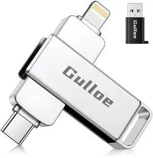 Gulloe 256GB Flash Drive Intended for iPhone, Memory Stick Storage for Photos and Videos Backup, Compatible with iPhone iPad Android PC, Plug and Play, No Application Required (Metal Silver)