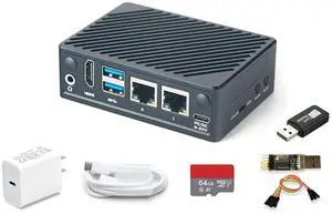 FriendlyElec Nanopi M5 Portable Mini Router OpenWRT - LPDDR5 8GB/16GB RAM 6TOPS NPU, RK3576 SoC with Al Model, Dual Gbps Ethernet for IoT NAS Smart Gateway (with WiFi Module, 16GB, TF Card Kit)