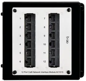 Legrand - OnQ Network Interface Module for Wireless Modem, Home Network Board with 12 Port Switch Design, Cat6 Network Interface Module Labeled 1 Through 12, Black and White, AC1015