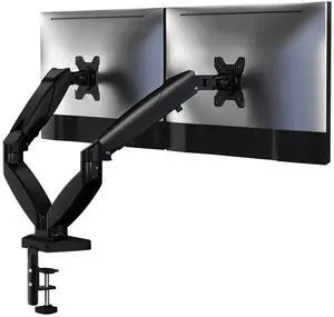 NSY Audio Dual Monitor Arm Stand - Holds 2 Computer Screens up to 32 Inches & 20 lbs Each, Pneumatic Height Adjustable Desk Mount with Articulating Swivel Arms, Full Motion VESA Bracket