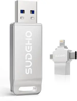 MFi Certified Photo Stick 256GB USB Flash Drive for iPhone, 4 in 1 External Memory Thumb Drive for Picture Video Saver and Backup, High Speed Memory Stick Pen Drive for iPhone/iPad/Android/PC (Silver)