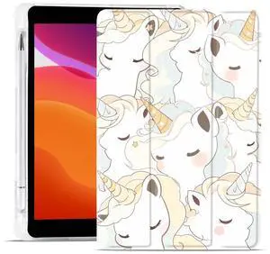 MAYCARI Cartoon Cute Animals Case for iPad 10.9 inch 2022 with Pencil Holder, Original Pattern iPad 10th Generation Soft TPU Back Protective Cover Shell, Auto Sleep/Wake Slim Shell - Sleeping Unicorns