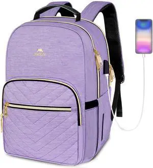 MATEIN 17 Inch Laptop Backpack, Womens Travel Laptop Backpack, Large Water Resistant College Teacher Nurse Work Bag Lightweight Daypack Computer Bagpack with USB Charging Port, Light Purple