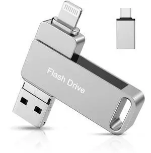 MFi Certified 512GB iPhone Flash Drive, Photo Stick, USB Memory Stick for iPhone Thumb Drives, 3 in 1 High Speed iPhone USB Stick Photo Storage for iPhone/iPad/Android/PC Silver