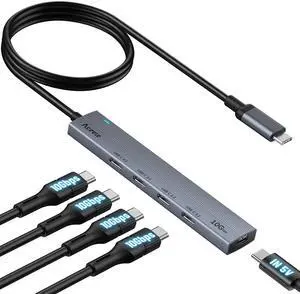 Aceele USB C Hub 10Gbps, 4 Port USB 3.2 Gen 2 Hub, USBC to USB-C Hub with Type-C Power Port, 2ft Extension Long Cable USBC Adapter Data Hub for MacBook Pro, MacBook, Samsung Chromebook, etc