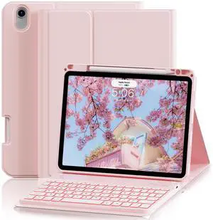 SQBEBS Case with Keyboard for iPad Air 11 inch M3/M2 2025/2024, iPad Air 5th/4th Generation 10.9 inch, 7 Colors Backlit Detachable Bluetooth Keyboard, Stand Folio Cover with Pencil Holder, Light Pink