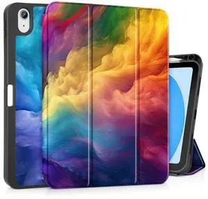 Mektron Case for iPad (A16) 11th Generation 11-inch 2025 Fit iPad 10th Gen 10.9 inch 2022, Tablet Cover with Trifold Stand + Pencil Holder + Auto Wake/Sleep + TPU Back Cover, Rainbow Cosmic
