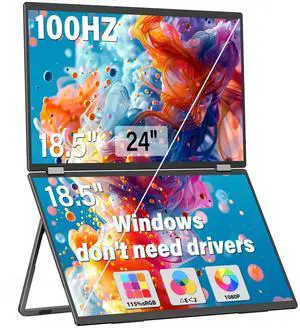 InnoView 18.5" 100Hz Dual Portable Monitor Built-in Speakers 115% sRGB 315°Adjustable Dual Stacked Folding Monitor (Wins/Mac) 1080P Laptop Screen Extender for Laptop(No Driver Needed)