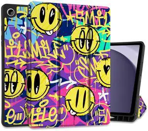 MEEgoodo Case for Samsung Galaxy Tab A9 Plus 11 inch Cover 2024 2023 with S Pen Holder, A9+ Smart Tablet Cases with Leather Trifold Stand+Soft TPU Back Shell+Smart Auto Wake/Sleep, Art Graffiti Style