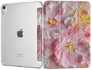 DONGKE for iPad Air 11-inch M3 2025 M2 2024, iPad Air 5th 2022 / 4th Generation 2020 10.9-inch, Slim Foldable Stand Hard PC Translucent Back Shell Smart Cover - [Auto Wake/Sleep] - Oil Paint Flowers