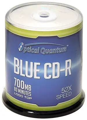 Optical Quantum Blue AZO CD-R 700MB 52X Recordable Media Disc for Data and Music 100pk Spindle Frustration Free Box