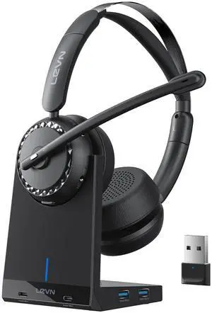 LEVN Wireless Headset, Wireless Headset with Mic for Work, AI Noise Cancelling, 65 Hrs Working Time, Bluetooth Headphones with Microphone from Home/Computer/Call Center/Teams