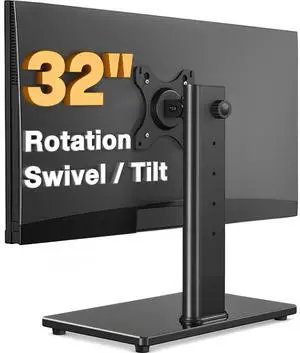 Single Monitor Stand VESA Mount for 13-32 Inch Screens, Free-Standing Monitor Riser with Swivel Tilt Rotation Height Adjustable, Universal Desk Stand up to 44lbs, VESA 75x75, 100x100mm