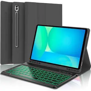 Keyboard Case for Samsung Galaxy Tab S10 FE / S10 Lite 10.9 Inches, S7/ S8/ S9/ S9 FE 11" Smart Backlit Case Keyboard with Pen Holder (Black)