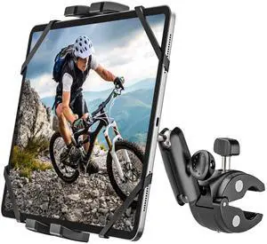 YOOZ Motorcycle Bike Tablet Holder [Strong Stability & Durability] Bicycle Boat Stroller Gym Spin Bike Treadmill Tablet Mount Handlebar Clamp for iPad Pro Air Mini, Galaxy Tab, Kindle, Phone, 4-13"