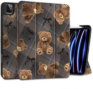 MEEgoodo for iPad Pro 12.9 Case M2 6th/5th/4th/3rd Generation 2022 2021 2020 2018 with Pencil Holder, Tablet Cover with Soft TPU Back Shell, Cute Little Bear