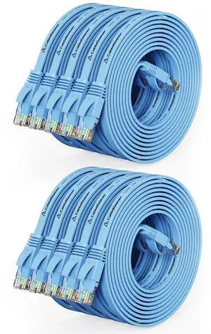 Cat 6 Ethernet Cable 10ft (10 Pack) (at a Cat5e Price but Higher Bandwidth) Flat Internet Network Cables - Cat6 Ethernet Patch Cable Short - Blue Computer LAN Cable with Snagless RJ45 Connectors
