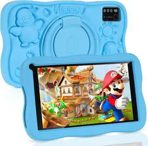 Kids Tablet 7 inch Android Tablet for Kids, 8GB RAM 64GB ROM 128GB Expand, Bluetooth, WiFi,with Shockproof Case-Blue